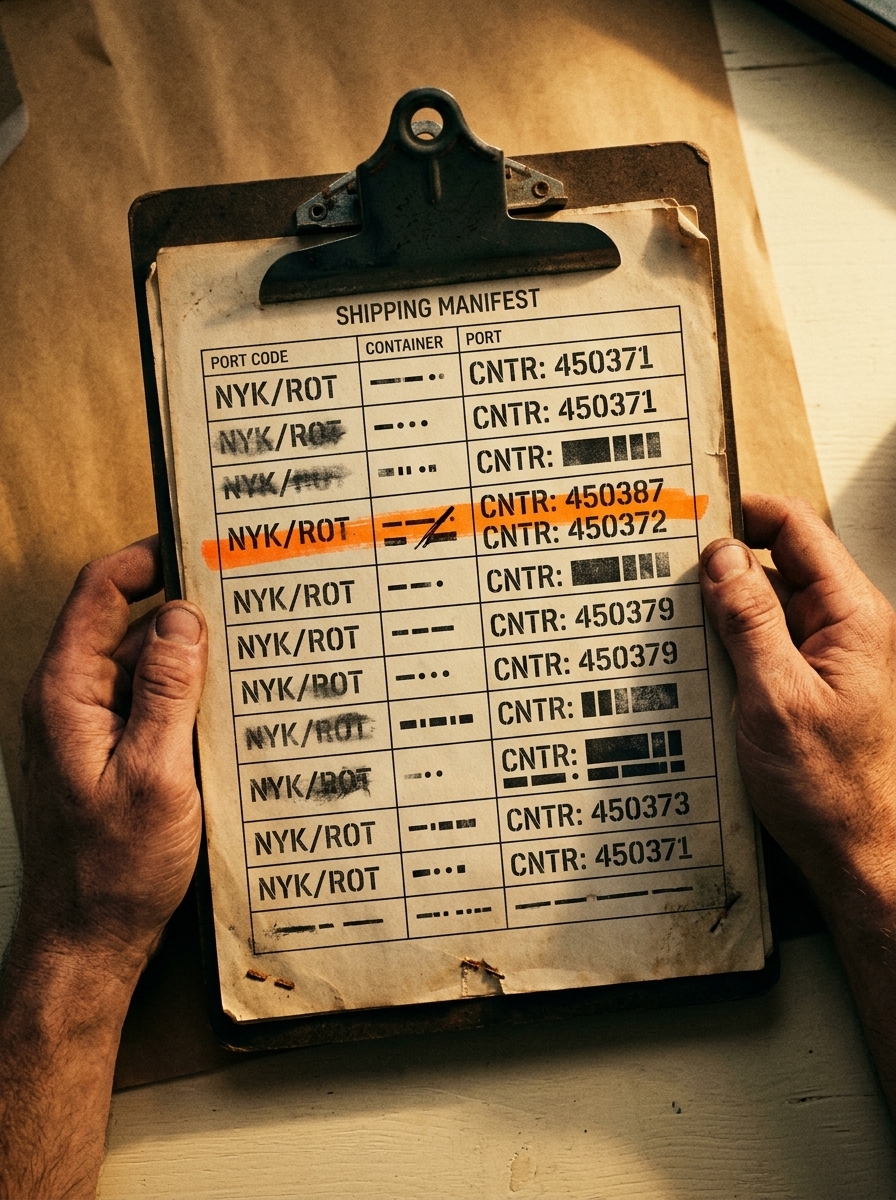 List przewozowy na biurku, manifest